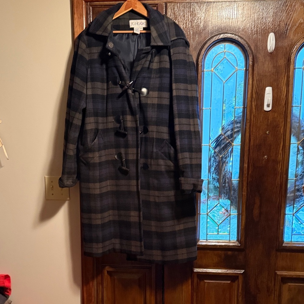 JGHOOK Dark Plaid Trench Coat with Toggle